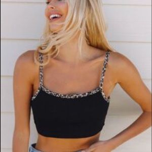 black leopard binding crop tank top